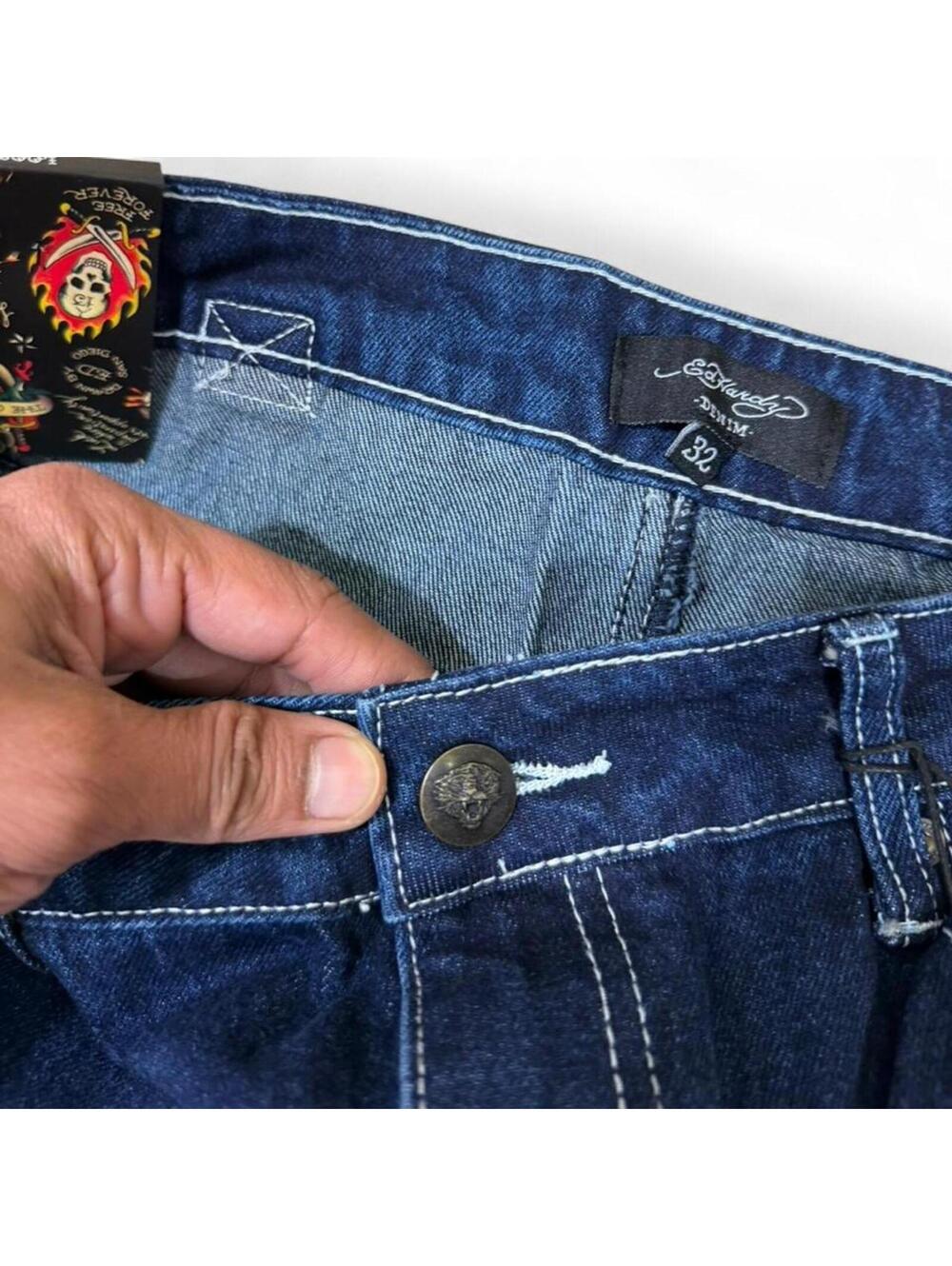 ED HARDY wide leg tiger print denim jeans - Picture 6 of 8